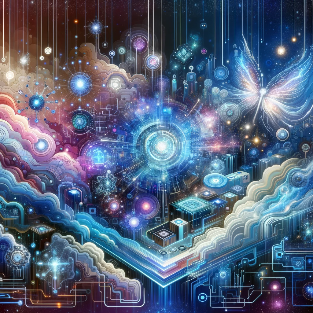 dream like futuristic abstract art concept illustrating the history of midjourney image generation