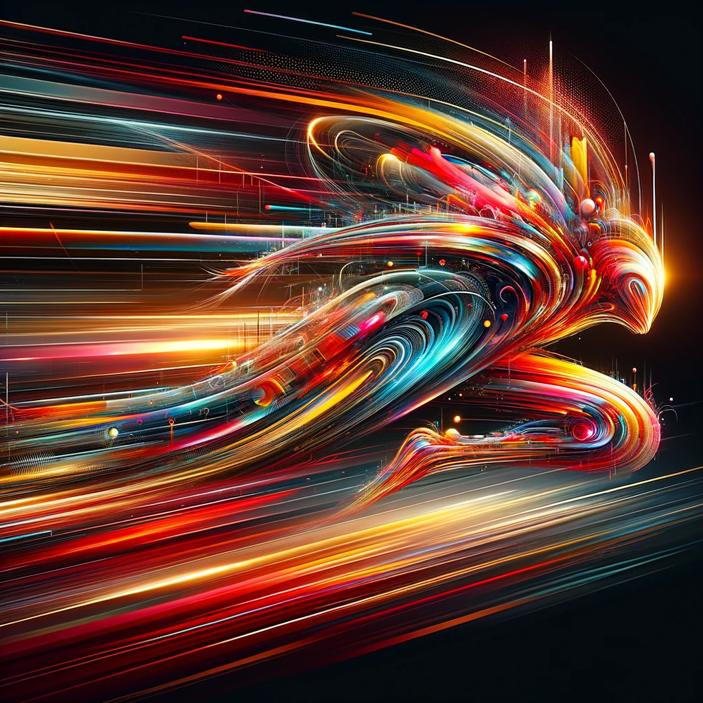 Midjourney fast mode illustrated by a bright futuristic abstract robot sprinting through space