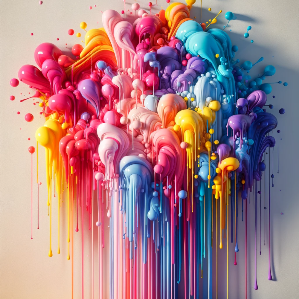 Brightly colored paint bubbles dripping down a wall